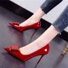 Saltos Agulha Femininos Bico Fino 2025 Primavera e Outono Novos Sexy Couro Envernizado Fivela Quadrada Celebridade da Internet Menina Elegante Sapatos Profissionais