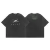 Camiseta Unisex de Manga Curta Tendência Saint Miael High Street Estampa de Letras Alta Qualidade Vintage Lavada e Desgastada