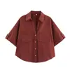 Transfronterizo Transfronterizo 2025 Primavera y Verano Nueva Ropa para Mujer Estilo Europeo y Americano Moda Casual Versátil Cuello Solapa Rayas Mangas Anchas Camisa para Mujer