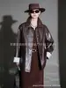 Moda de Primavera y Otoño Chaqueta Corta de Piel de Oveja Estilo Francés, Nuevo Estilo de Otoño, Chaqueta Casual Retro de Cuero Genuino para Mujer