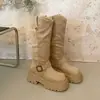 Botas altas negras retro de suela gruesa, botas largas para mujer, nuevo estilo de verano 2026, que aumentan la altura, adecuadas para combinar con faldas, botas de montar