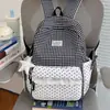 Mochila de Viagem Fofa com Estampa Xadrez e Bolinhas com Acabamento em Renda Estilo Menina Doce Mochila Escolar Série Doce Grande Festa de Estudante