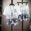 Camisa Menos Roupas Verão Fino Comércio Exterior Terno Esportivo Masculino Impressão Digital Urso Casual Shorts de Manga Curta Conjunto de Duas Peças
