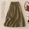 Falda midi plisada de algodón puro para mujer, nueva colección de verano 2025, de cintura alta, adelgazante, que cubre la cadera, de línea A, adecuada para figuras petite