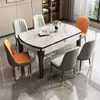 Juego de mesa de comedor y sillas de losa de roca brillante para casas pequeñas, madera maciza minimalista moderna, extensible y plegable, convertible en mesa redonda