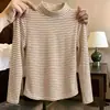 Camiseta interior térmica de forro polar para hombre y niño, de cuello medio alto, a rayas, elegante, versátil, de manga larga