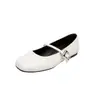 Versión de Piel de Vaca Punta Redonda Boca Baja Zapatos Planos Pequeños de Cuero Plateados Aumento Interno Suela Suave Zapatos Mary Jane para Mujer Primavera y Otoño