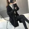 Cárdigan de Punto de Longitud Media con Tiras de Comercio Exterior para Mujer 2025 Otoño e Invierno Nuevo Estilo Coreano Holgado Cuello en V Rayas de Color Sólido Suéter