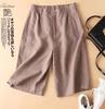 Pantalones cortos anchos de algodón y lino para mujer, estilo artístico, de verano, finos, semielásticos, de cintura alta, holgados, adelgazantes, informales, de media longitud.