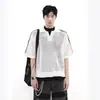 Camiseta de Punto Deportiva Casual Retro Estilo Americano Verano Transpirable Gruesa Suéter de Manga Corta Lel Camisa Polo Holgada para Hombre