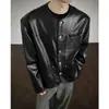Primavera de 2026 Novo Casaco Masculino Verde Botão de Pedra Tamanho Grande Superfície com Padrão de Crocodilo 100% PU Casaco Masculino Estilo Chanel