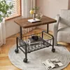 Carrinho de Armazenamento Sala de Estar Prateleira com Rodas Mesa de Cabeceira de Chão Mesa Lateral Móvel para Sofá Mesa de Centro Pequena com Rodas