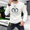 Sudadera Ajustada de Manga Larga con Letras de Pedrería para Otoño e Invierno, Calidad de Alta Gama, Jersey de Cuello Redondo, Marca de Moda para Hombre, Top de Personalidad Creativa