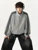 Moletom Esportivo com Gola Alta Listrado Masculino Novo Japonês Retro Solto Emagrecedor Manga Raglan Cardigã Jaqueta Moletom Casual