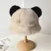 Sombrero de Cuenca con Orejas de Oso de Color Contrastante para Mujer en Otoño e Invierno, Imitación de Piel de Visón Suave y Ceroso, Engrosado y Cálido, Sombrero de Pescador que Favorece el Rostro