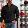 Nueva Sudadera con Media Cremallera de Forro Polar para Hombre, Casual, Cuello Alto, Manga Larga, Jersey, Color Sólido, Cálida para Otoño e Invierno
