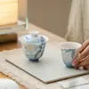 Estilo Dinastía Tang y Song Pintado a Mano Azul Degradado Lirio Cerámica Alto Valor Hogareño Tazón con Tapa Set de Té Kung Fu Tazón de Té de Pared Delgada