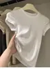 Comercio Exterior Transfronterizo Al por Mayor Verano 92% Algodón Elegante Ceñidor de Cintura Cubre Vientre Color Sólido Manga Corta Camiseta Camisa Básica para Mujer