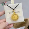 Nova Colar Pingente Bússola Rotativa Oito Tesouros Estilo Chinês em Ouro Amarelo, Disco Redondo Dourado com Areia Antiga, Suéter Rotativo