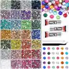 Caja de 24 compartimentos moderna y popular de diamantes de resina jelly de color AB con base plana, empaquetada para arte de uñas DIY, accesorios pequeños, venta al por mayor