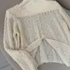 Cardigã Redondo de Lã Estilo Coreano Doce e Gentil Fio Especial Gola Redonda Botão de Concha Barra com Fenda Top Tricô Transfronteiriço