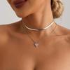 Joyería Transfronteriza Europea y Americana Diseño de Colgante de Corazón Cadena de Hueso de Serpiente Cadena para Clavícula Moda Simple Gargantilla Collar de Doble Capa