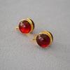Diseño Nicho Francés Trendy Retro Doble Cara Vidrio Rojo Verde Aretes Simples Elegantes Chapados en Oro Aretes para Mujer