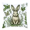 Funda de almohada con estampado de conejo estilo boceto vintage, estilo bosque, mariposa, flor, pájaro, ambiente de fiesta navideña, funda decorativa para cojín de sofá