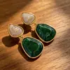 Estilo Vintage Retro Francés Hong Kong Monet Medieval Clip para Oreja Pendientes de Perla Pendientes Verdes Joyería Femenina para Orejas