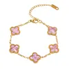 Pulseira Trevo de Quatro Folhas de Fábrica 13mm Item da Moda Popular na Internet Pulseira Artesanal de Aço Inoxidável Banhado a Ouro Anti-Desbotamento