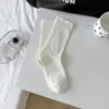 Meias Yuezi de Gray Meias de Cor Sólida Estilo Coreano Meias da Moda Meias Empilhadas Meninas Outono e Inverno Sem Costura Fofas Doces Meias de Algodão Penteado