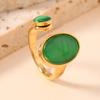 Anillo turquesa transfronterizo europeo y americano para mujer, elegante anillo abierto con piedras preciosas ovaladas, anillo para pareja, joyería de acero inoxidable