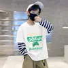 G2097# camiseta de algodão manga longa primavera e outono camiseta básica de algodão casaco falso de duas peças para meninas camiseta de primavera para meninos gola redonda