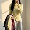 Camiseta Básica de Cuello Alto para Mujer, Nuevo Estilo Coreano de Otoño e Invierno, Top Sexy Ajustado a la Moda Sencillo de Manga Larga para Chicas