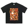Camiseta Manga Curta Estampada Lavada Textura Retro Desgastada Streetwear Americano Oversized Ombro Caído Gola Redonda Pulôver Manga Curta