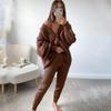 Roupas Femininas 2023 Amazon Wish Nova Moda Europeia e Americana Gola V Cor Sólida Conjunto Suéter Feminino