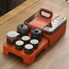Juego de té de viaje traje pequeño cerámica exterior hogar Kung Fu una tetera cuatro tazas tetera taza portátil regalo creativo