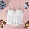 1059 Nuevo producto transfronterizo europeo y americano: Top tubular modelador ajustado con decoración de encaje, espalda descubierta y diseño transparente, apto para usar como prenda exterior.