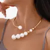 Colar Círculo Geométrico de Pérola de Imitação Retrô Francês Moda Personalidade Simples Nicho Temperamento Colar de Alta Qualidade para Mulheres