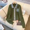 Suéter de Tricô Patchwork com Gola Jeans para Mulheres, Casaco Cardigan Engrossado, Design Outono e Inverno com Fechamento em Botão