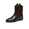 Botines de Tobillo Estilo Vaquero Occidental de Punta Aguda para Mujer Tacón Grueso Cremallera Trasera Corte en V Remaches Adelgazantes Otoño Invierno Botas Maillard para Mujer