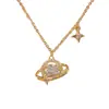 Collar Exquisito de Moda Coreana y Japonesa de Lujo Ligero Versátil con Estrella Planeta de Zirconia y Cadena para Clavícula de Diseño Simple y Único