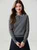 Suéter de cachemira pura para mujer, bordado a mano, mismo estilo que Xiao He, con cuello polo, capa interior cálida, capa base elegante, tejido