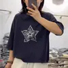 Camiseta de Manga Tres Cuartos para Mujer Estilo Nuevo Verano 2026, Talla Grande Ajuste Holgado, Top de Mujer Estampado con Pentagrama Cuello Redondo