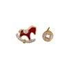 Aguja de Plata Estilo Chino Nuevo Zirconio Moneda de Cobre Año del Zodiaco Caballo Pendientes Nicho Pendientes de Alta Gama Pendientes de Moda de Lujo Ligero para Mujeres
