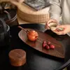 Plato para Snacks de Té de Hoja de Nogal Mesa de Té de Madera para el Hogar Bandeja para Té de Secado de Madera Sólida Bandeja para Tazas de Té de Madera