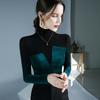 Fu Sheng Ji Diseño Top de Color Contrastante Otoño e Invierno Nuevo Estilo Occidental Camiseta Base de Manga Larga