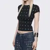 Camiseta de mujer de manga corta con decoración metálica, nuevo modelo de primavera 2026, prenda exterior de nicho, camiseta básica ajustada para mujer, top interior