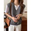 Chaleco tejido de punto con cuello en V estilo perezoso para mujer, primavera, otoño, invierno, holgado, sin mangas, top simple coreano para superponer