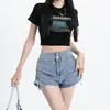 Shorts de Mezclilla Personalizados para Mujer, Nuevo Estilo Verano 2023, Cintura Alta Petite, Corte A, Adelgazantes, con Cordón, Hot Pants